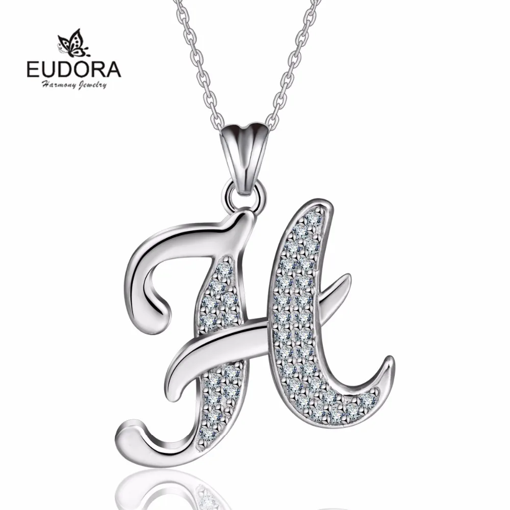 Valentine Necklace 925 Sterling Silver Letter H Alphabet Pendant