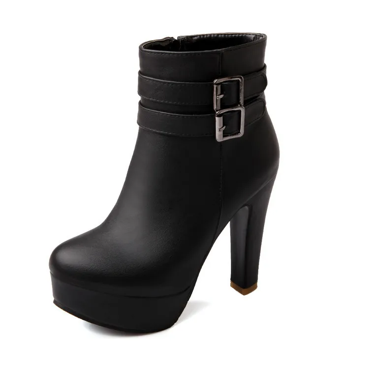British Style New Autumn And Winter Women Fashion High Heels Ankle Boots Thick Lace-up Booties White Black Yellow18