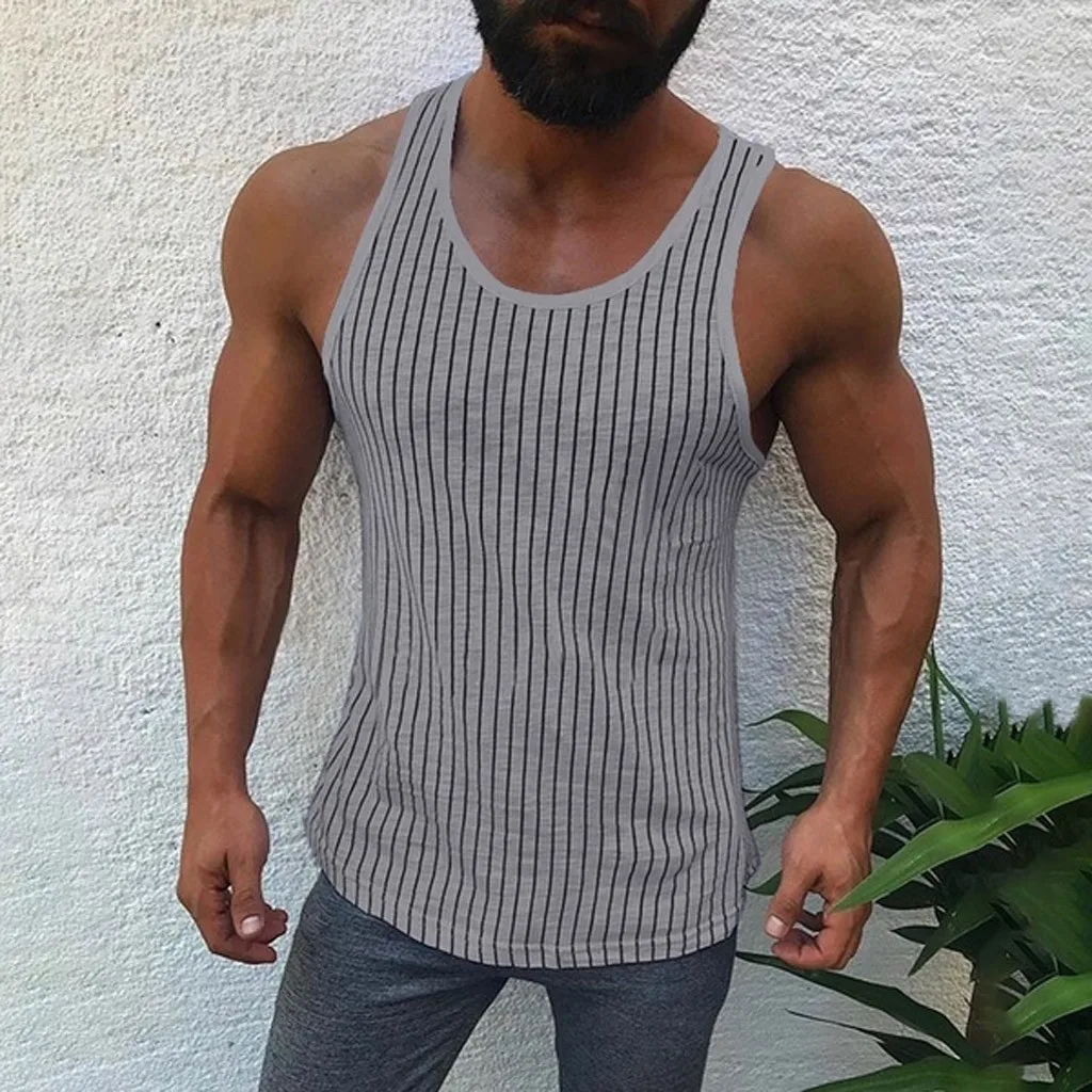 

Stripe Cotton Gyms Tank Tops Men Sleeveless Tanktops For Boys Bodybuilding Clothing Undershirt Fitness Stringer Golds Vest