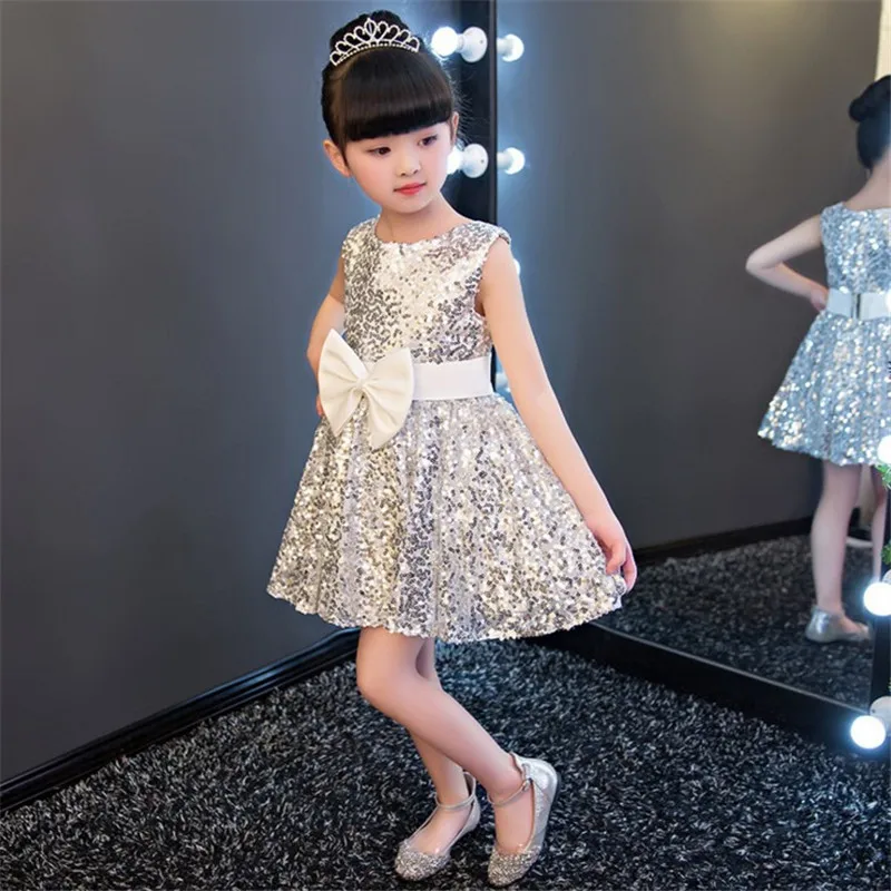 Новое Детское платье принцессы вечернее свадебное платье без рукавов для девочек детское платье на День святого Валентина с блестками и большим бантом N15