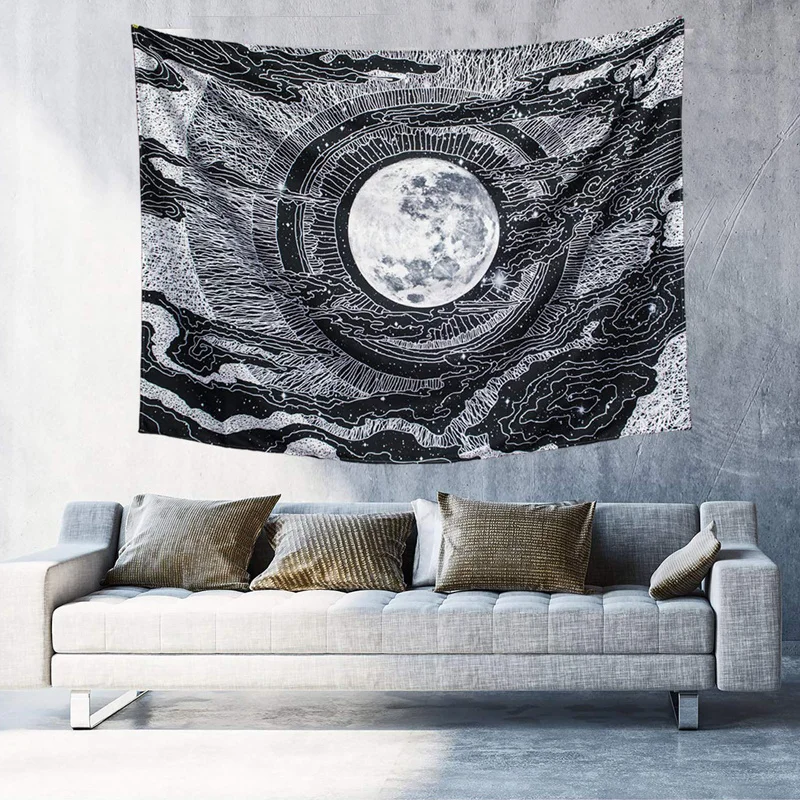 

Enipate Europe Home Tapestry Wall Hanging Moon and Star Pattern Decorative Tapestry Black & White Wall Blanket Home Decor
