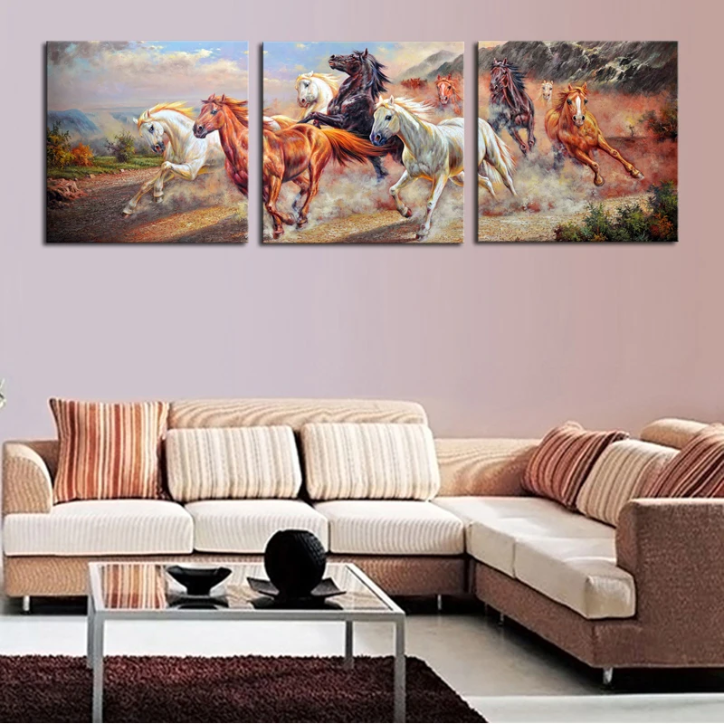 Unframed 3 Panels Canvas Oil Wall Art Running Horse Painting Home