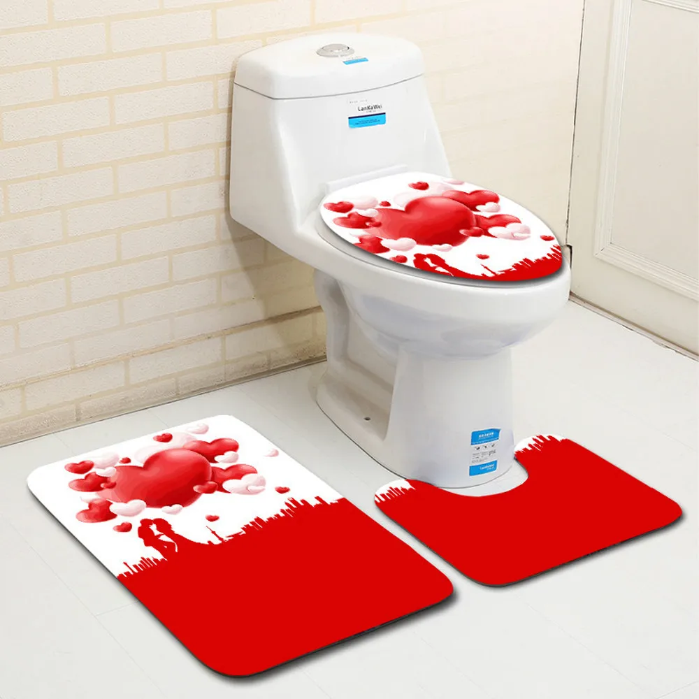 3PCS 12styles wc-seat Toilet Seat Valentine's Day Pattern Non-Slip Bathroom Set Decor Cover Rug cover sanitary accessorieF300111 | Дом и