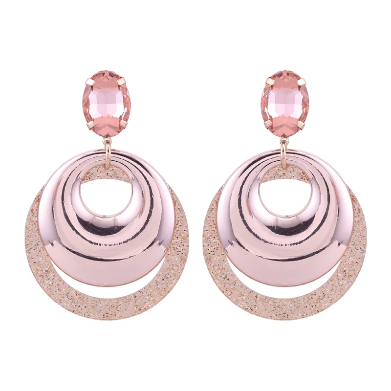 

Sehuoran Oval Crystal Stone Round Drop Earrings For Woman Zinc Alloy Round Pendients With Resin Shell Oorbellen Jewelry