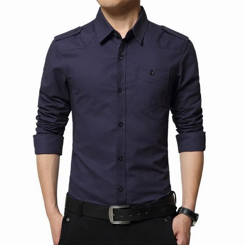 Plus Size 4XL Solid Men shirts Casual Shirt military Vintage army green