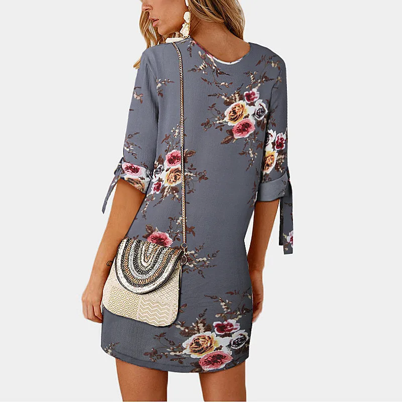 2018 Women Summer Dress Boho Style Floral Print Chiffon Beach Dress Tunic Sundress Loose Mini Party Dress Vestidos Plus Size 5XL