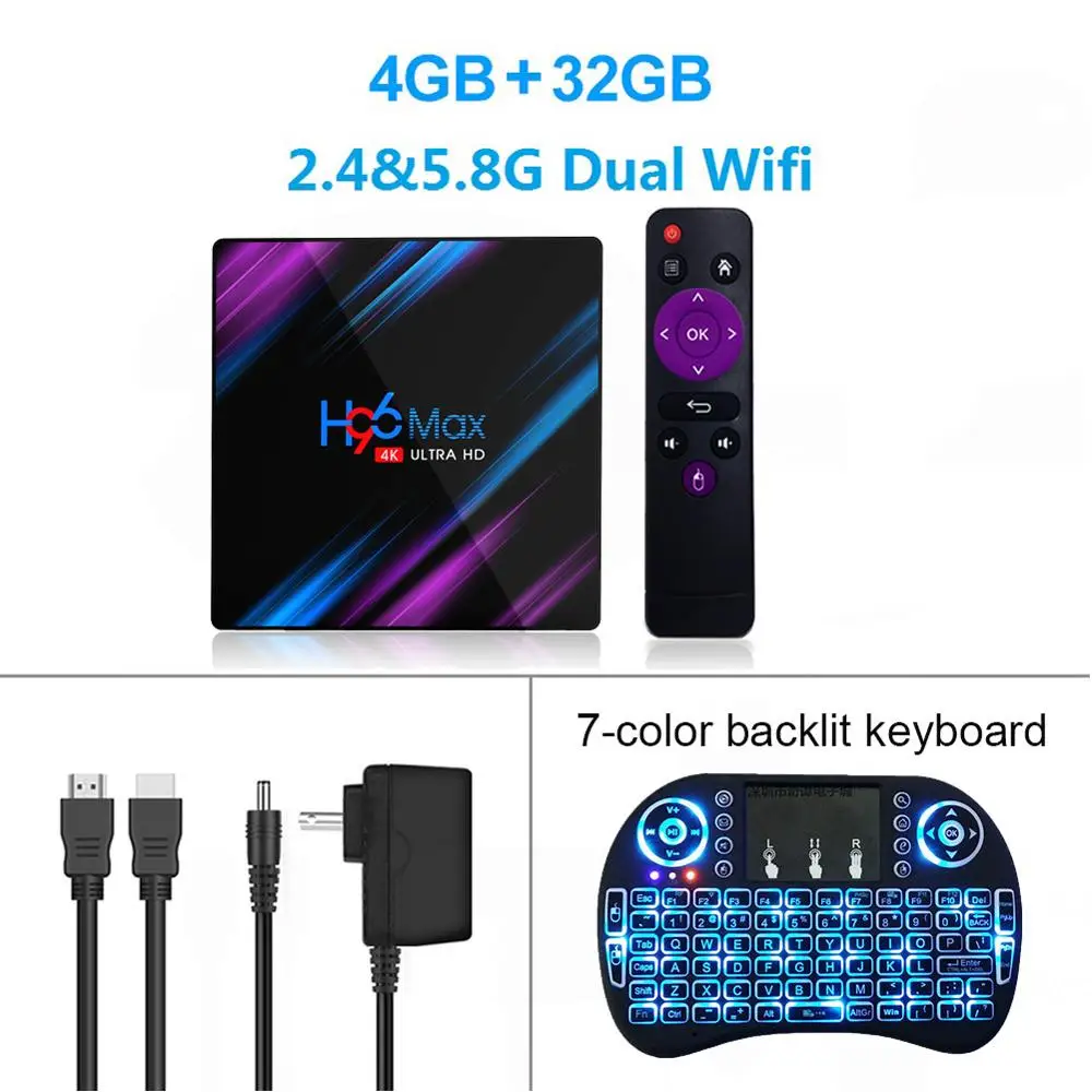 LEMADO H96 MAX Smart tv Box Android 9,0 Rockchip RK3318 4 Гб 64 Гб H.265 4K WiFi 2,4G/5G Android tv Box 9 для Xiaomi - Цвет: 4G 32G backlit i8