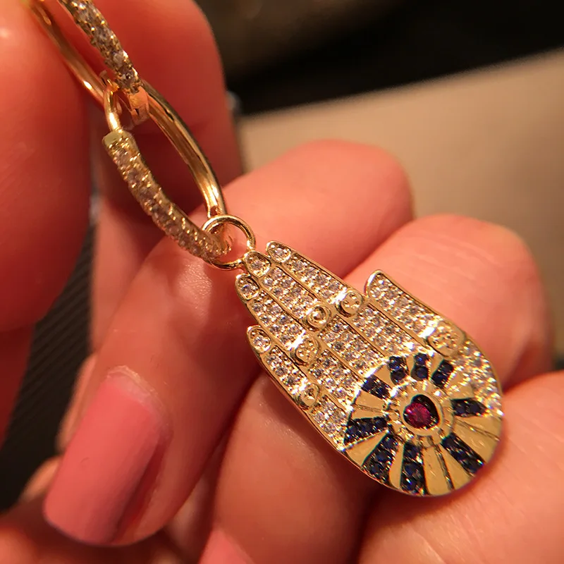 

UMGODLY Luxury Brand Yellow Gold Color Asymmetric Palm Earrings Beautiful Zircon Retro Women Jewelry Gift