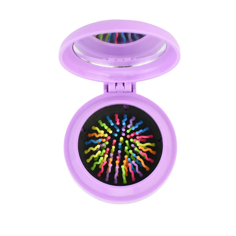 1pc Portable Folding Rainbow Hairbrush For Tangle Hair Brush Scalp Massage Airbag Hair Comb With Makeup Mirror Styling Tools ionic hair brush 2