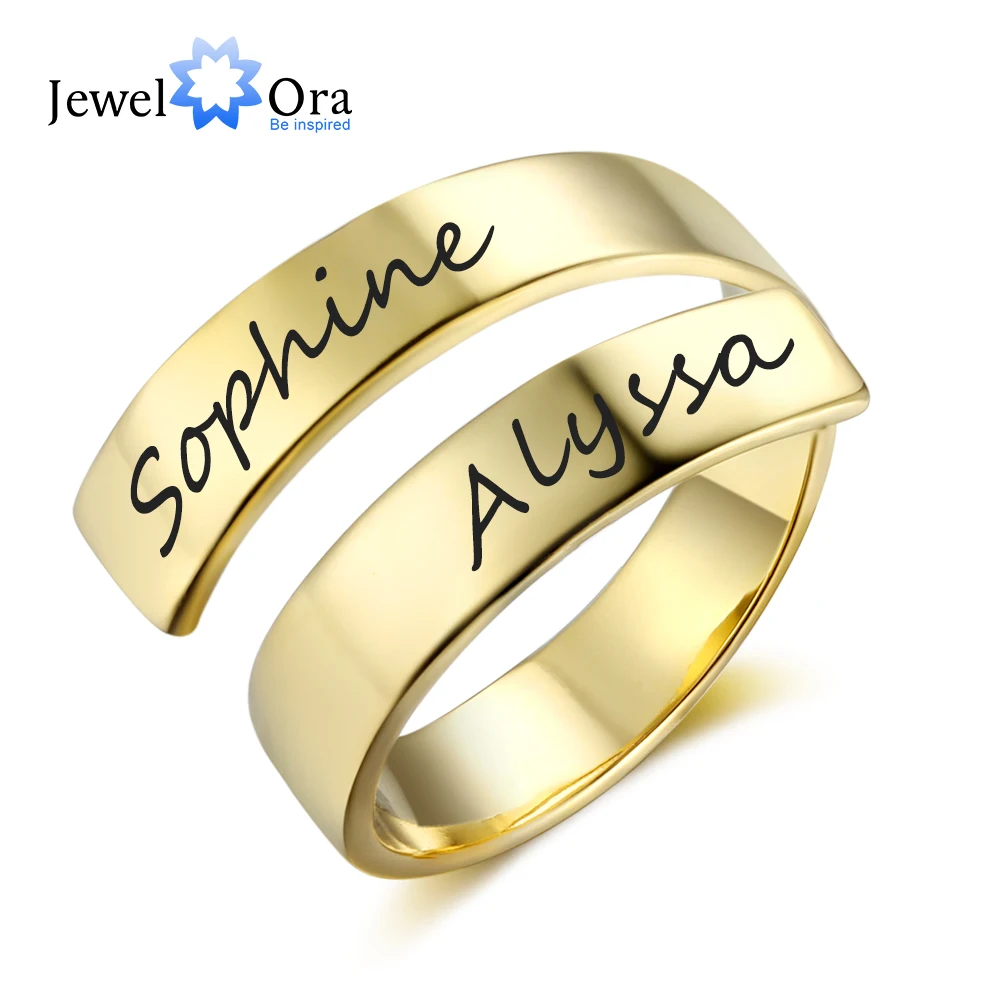 Personalized Gift Customize Engraved Name Gold Color Adjustable Rings For Women Anniversary Jewelry (JewelOra RI102973)
