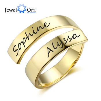 Personalized Gift Customize Engraved Name Gold Color Adjustable Rings For Women Anniversary Jewelry (JewelOra RI102973)