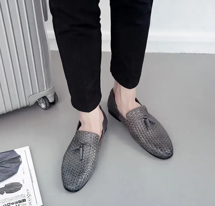Merkmak/Элитный Бренд кисточкой Для мужчин удобные лоферы Элегантный ткачество Мужские модельные туфли Мужская обувь на плоской подошве