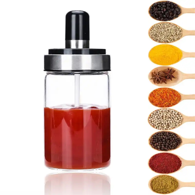 Kitchen Gadget Glass seasoning Storage Bottle Jars with Measure spoon