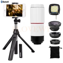 8X телефото зум-объектив рыбий глаз Широкий формат макро Lentes телескоп монопод Штатив Bluetooth затвора для iPhone 5S 6 6S 7 8 плюс