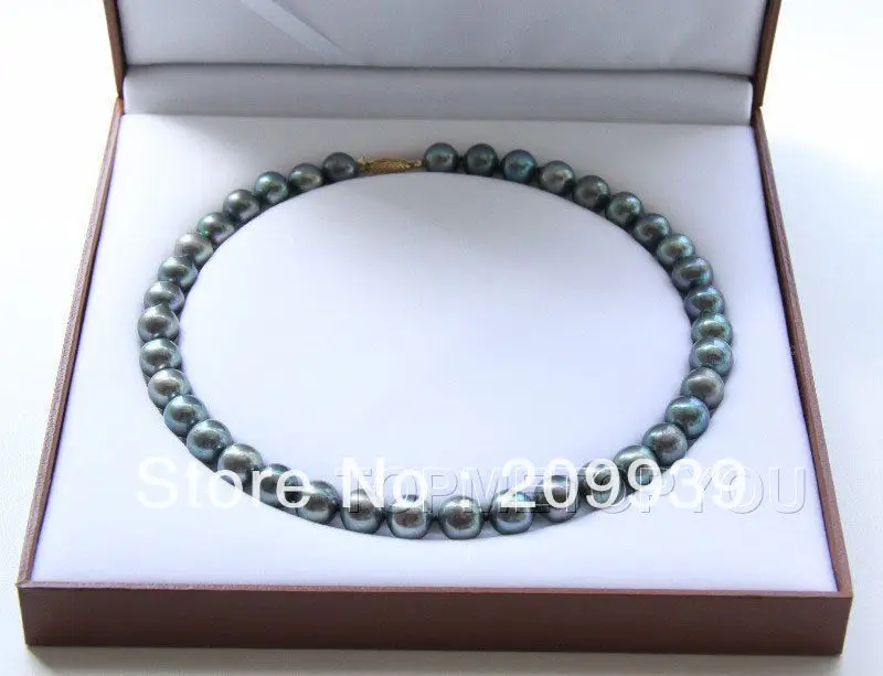 

huij 002842 AAA Amazing! 11-12mm round peacock black pearls necklace