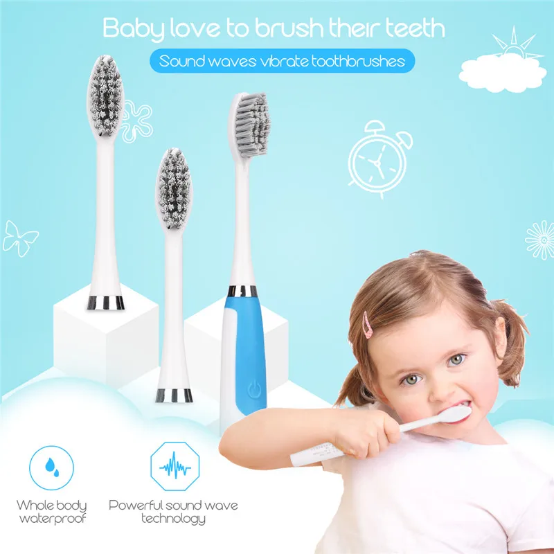 

Portable Electronic Ultrasonic Toothbrush for Kids Water-resistant Timer Toothbrush for Child with 3pcs Replacement Heads 36