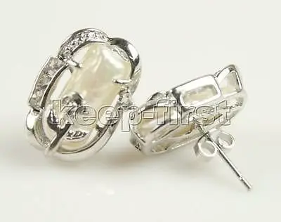 

Nturl White Cultured Pip Perls Bed Sterling Silver Stud Erring