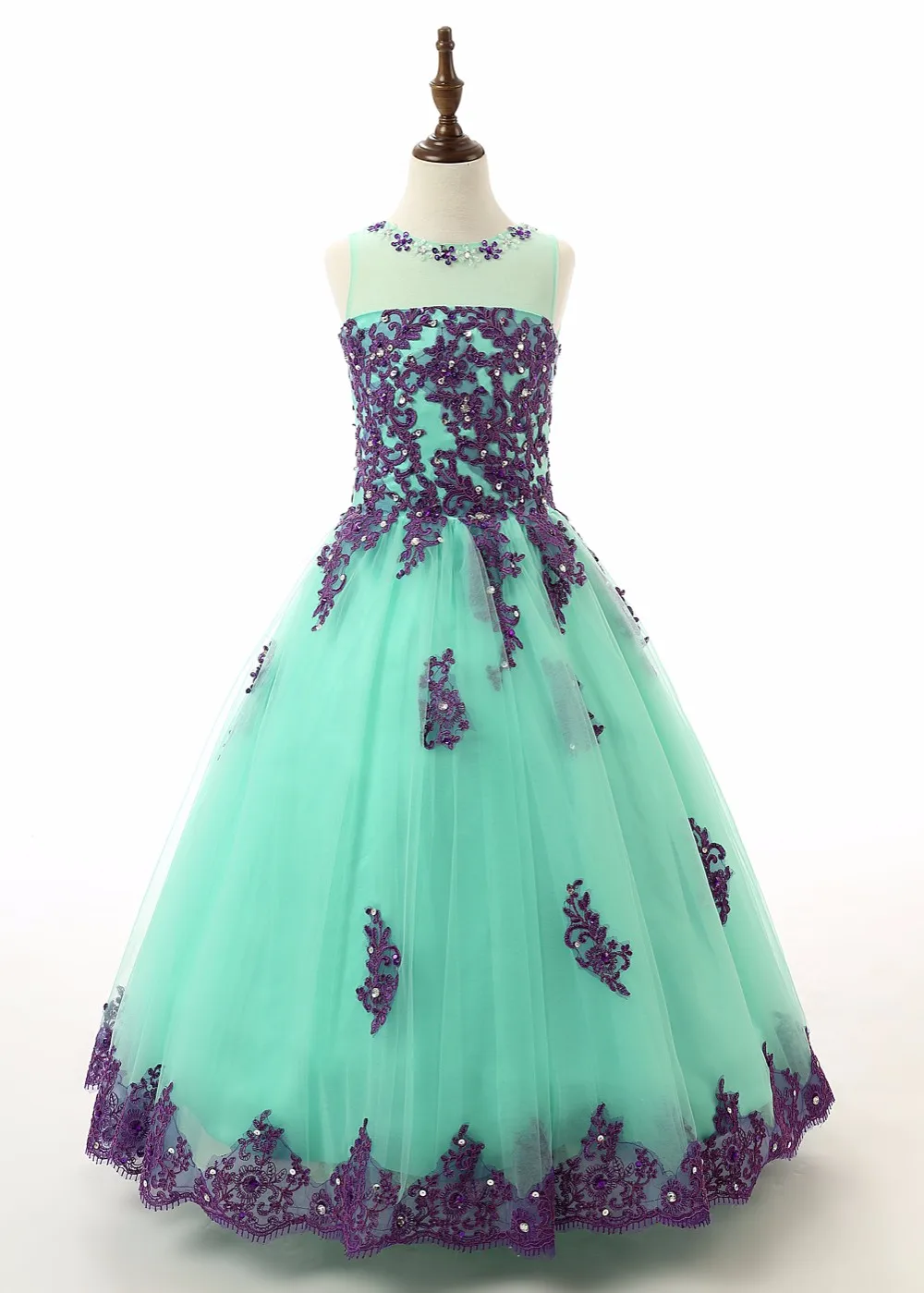 New Girl/'s White Pageant Organza Full Length Ball Gown 2 4 6 8 10 12