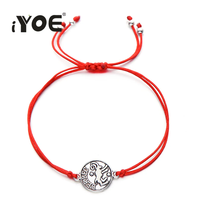 

iYOE Handmade 12 Constellations Lucky Red Thread Bracelets For Women Men DIY Double Face Zodiac Bracelet Couple Friendship Gift