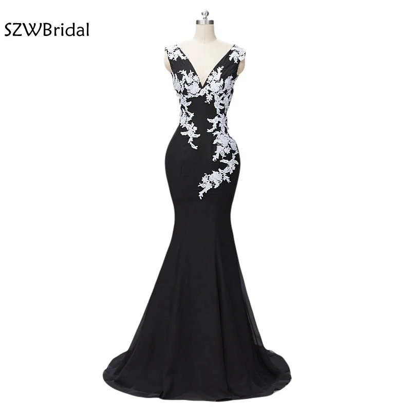 

New Arrival Black Evening dresses Long V Neck Lace Appliques Formal dress robe de soiree abendkleider evening gown 2019