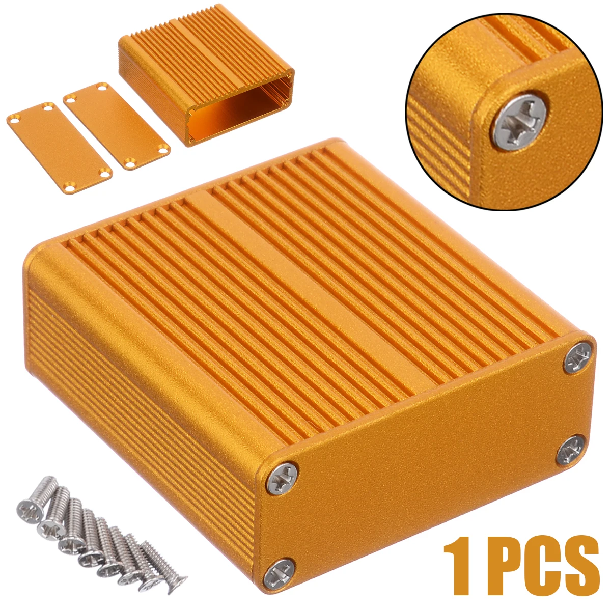 

Practical 1Pcs Aluminum Gold Project Box Enclosure Case Electronic DIY Instrument Case 45x45x18.5mm with 8 Screws