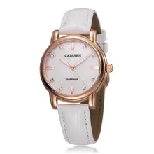 Cadisen luxury brand top womens clock white Genuine leather quartz ladies watch rose gold waterproof luminous diamond wristwatch