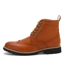 Summer & Winter Men’s Casual Breathable Brogue Fashion Mid-calf Boots Shoes Men Leather Boots Botas Hombre Sapatos Masculino
