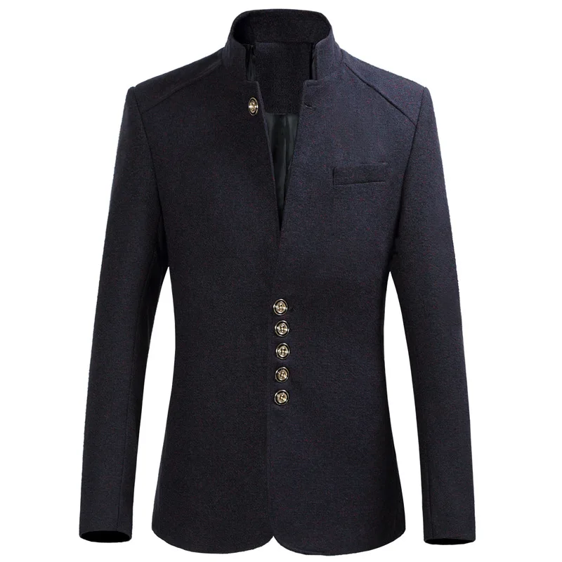 

2019 New Slim Stand Collar Male Suit Men Jacket Single Breasted Coat Solid Casual Blazer Multiple Button Plus Size 6XL