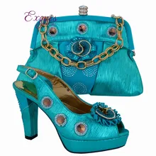 Sky blue,High class party sets Italian design shoes and bag African sandal matching with handbag sets for fashion lady CP63006