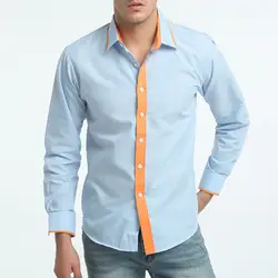 Мужская Осенняя повседневная мужская верхняя блузка формальная однотонная Лоскутная приталенная рубашка с длинным рукавом с отложным