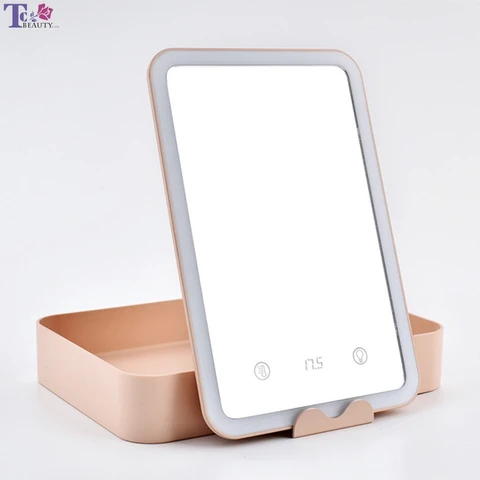 Espelho de Maquiagem Portátil do Diodo Emissor de Luz Vaidade de Desktop Lâmpada de pé Mini Compact Espelhos Viagens Cosméticos Ferramentas Rodada