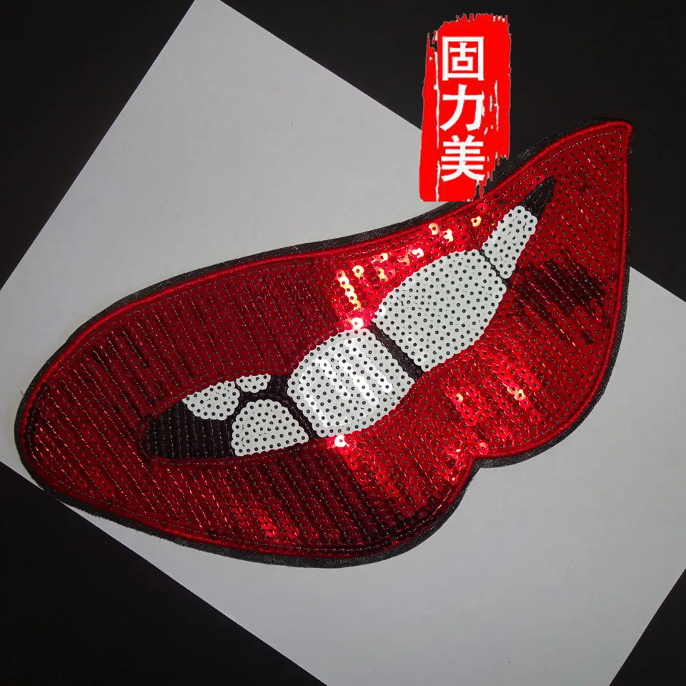 

10pc Big Red Lip mouth patches Applique Sewing Handmade Bling Bling Sequins Patch for Clothing Embroidered Iron On Embroidery