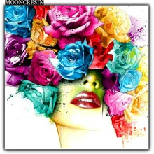 5D Diy Diamond Painting Cross Stitch Woman With Face Flowers Needlework 3D Diamond Embroidery Full Round Mosaic Decoration Resin