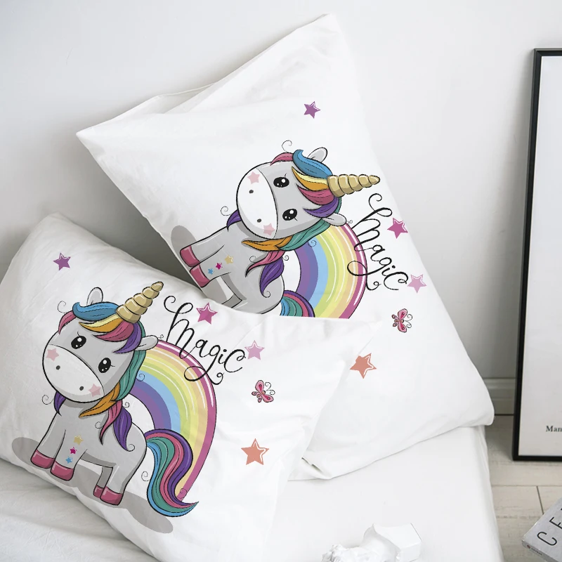 

Custom Pillow Case Pillowcase 50x70 50x75 50x80 70x70 Decorative Pillow Cover cute unicorn Cartoon Bedding for Kids Baby Child