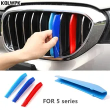 Adesivos para frente da grade do carro 3d, 3 pçs 3d tiras esportivas capa adesivos para bmw e39 e60 f10 f07 g30 5 series gt m power acessórios