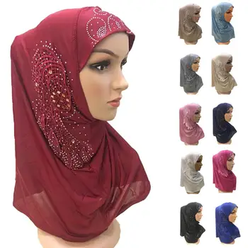 

One Piece Amira Women Muslim Hijab Hat Rhinestone Head Scarf Cover Wrap Shawl Full Cover Niquabs Ninja Prayer Hat Hair Loss Caps