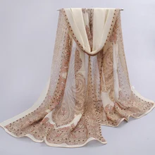 Национальный летний шарф, женский шелковый шарф из полиэстера, ручная роспись, длинный цветочный принт, осенне-зимние пояса из пашмины FQ016