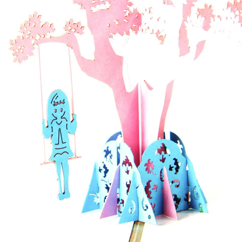 3D Laser Cut Handmade Tree Swing Girl Paper Invitation Greeting Cards PostCard Valentine's Day Propose Girlfriend Creative Gift | Дом и