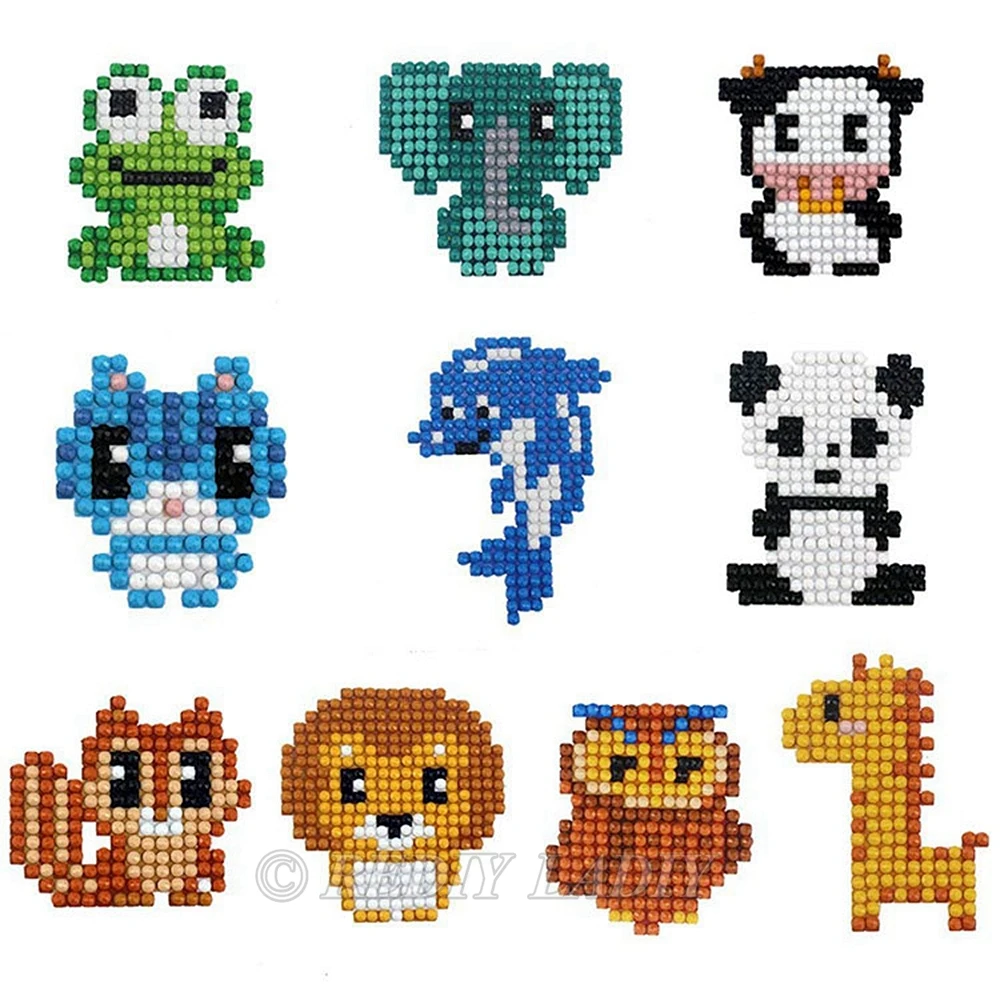 Diamond Sticker Cartoon Animals Mosaic Pattern Crystal Round Diamond Embroidery Merry Christmas Gift Diamond Painting For Kids