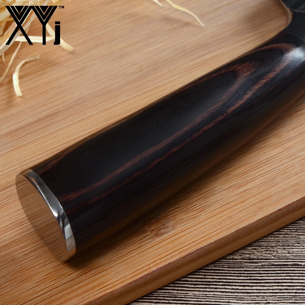XYj нож из нержавеющей стали, кухонные ножи, нож для нарезки фруктов Santoku, нож для нарезки шеф-повара, дамасский нож с цветной деревянной ручкой, набор стальных ножей