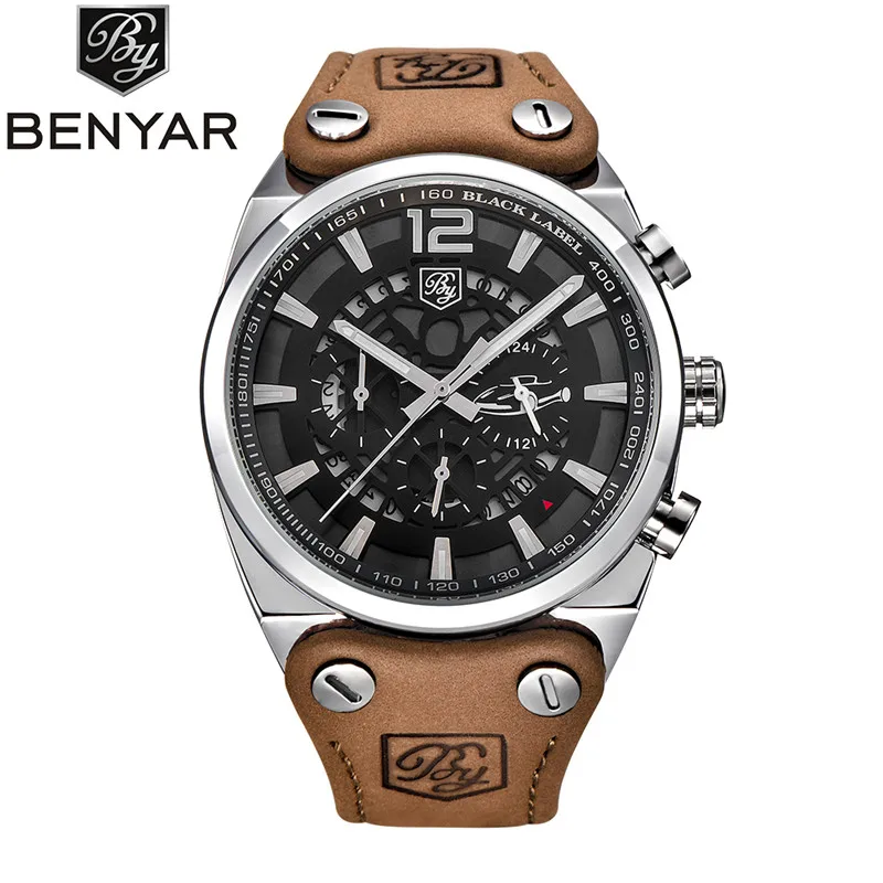 

BENYAR Brand New Mens Watche Quartz Leather Military Sport Watch Men Luxury Business Waterproof Chronograph relogio masculino