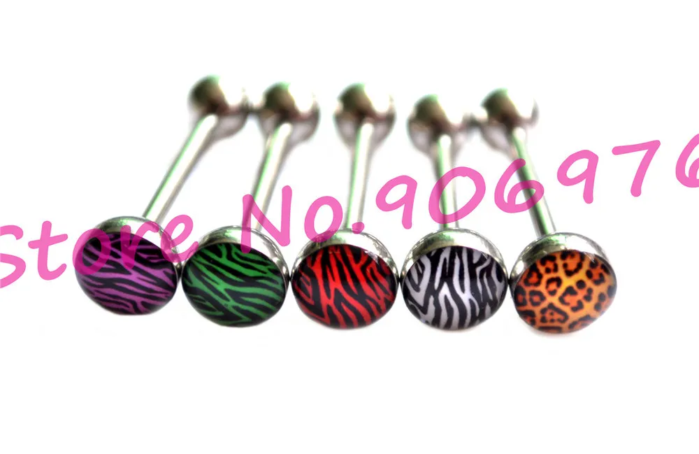 Zebra Tongue Rings Tongue Ball Studs Bar Ikon Threaded Acrylic Fancy