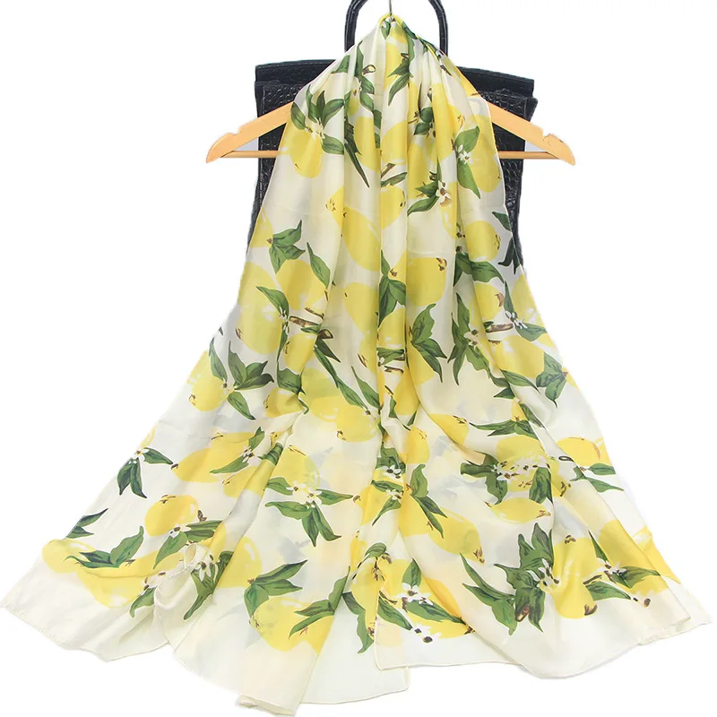 ZFQHJJ 180x90 см женский большой шелковый шарф длинный желтый лимонный принт Женская бандана весна и осень Большие шали шарфы платки