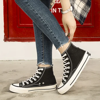 

High Top Canvas Shoes Men Trend Couple Shoes Vulcanized Footwear Flat Lace-up Casual Shoes Male Unisex Sneakers Zapatos De Mujer