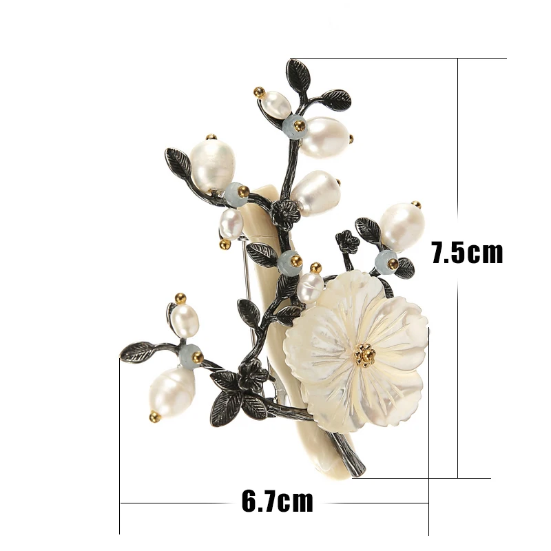 TDQUEEN Brooches Antique Silver Plated Handmade Broches High Quality Pin Jewelry Freshwater Pearl Shell Flower Brooch for Women 3