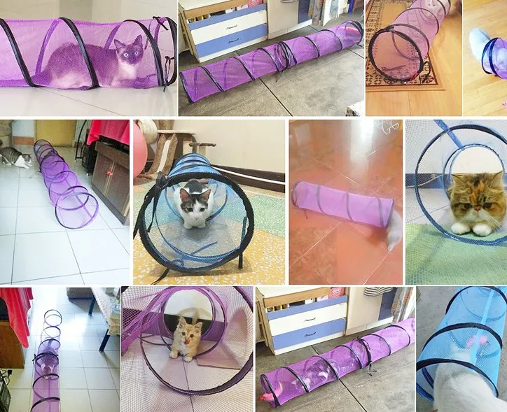 air mesh 90CM Pet Tunnel Cat Play Tunnel blue purpl Foldable 1 Holes