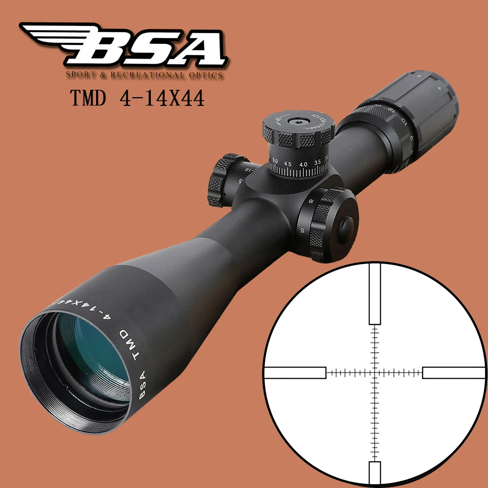 BSA TMD 4 14X44 FFP Hunting Riflescope First Focal Plane Glass Mil Dot Reticle Tactical Optics Sight Side Parallax Rifle Scope|rifle scope|first