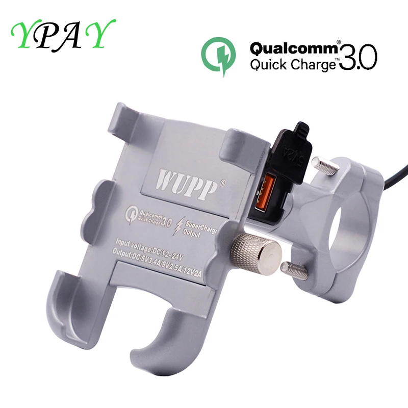 

YPAY QC3.0 Fast charge Aluminum Motorcycle Phone Holder Moto Handlebar rearview Bracket Stand for 4-6.2 inch Mobile Phone Mount