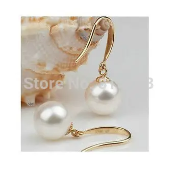 

wb00518 AAA+ Round 9-10mm Round south sea white pearl earrings 14K gold