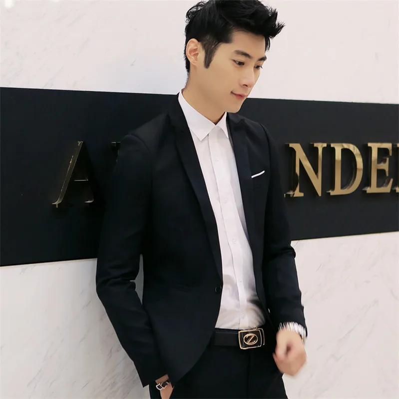 

Men Slim Autumn Suit Blazer Business Formal Party Male Suit One Button Lapel Casual Long Sleeve Pockets Top